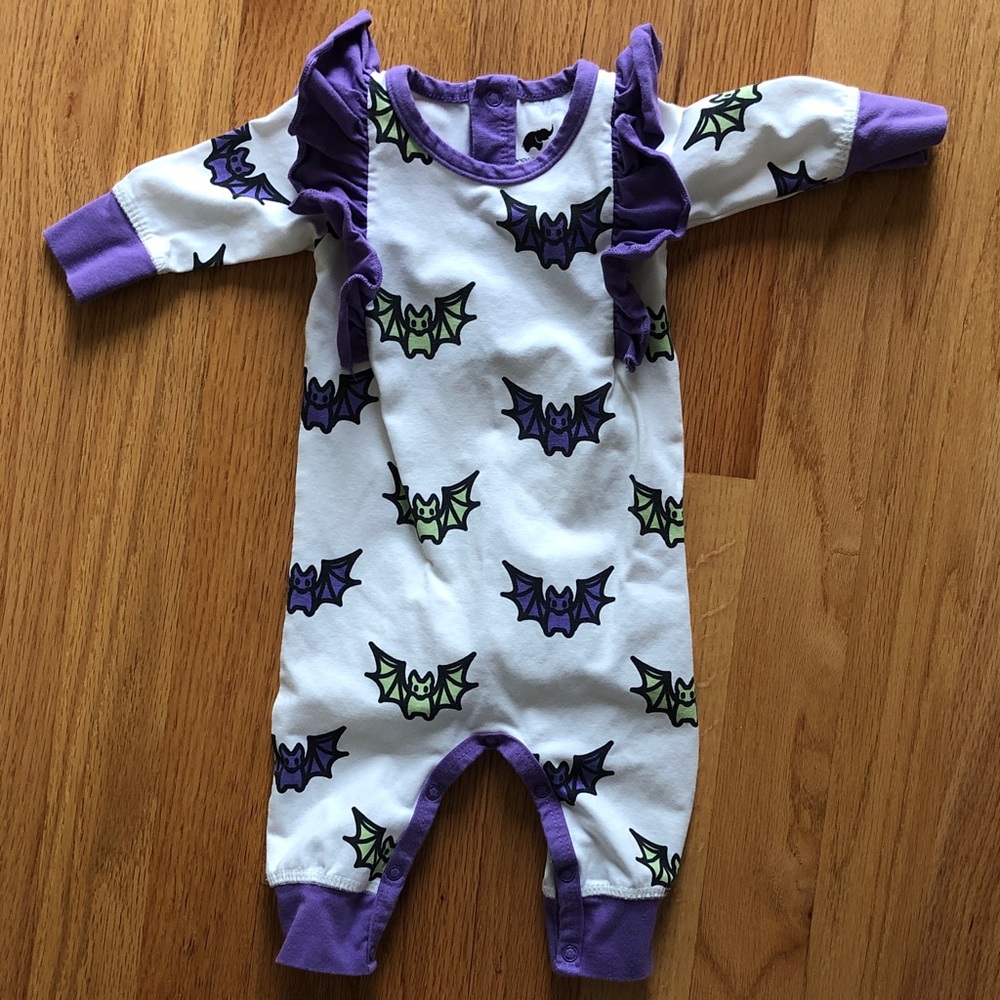 Monica + Andy Halloween bat onesie